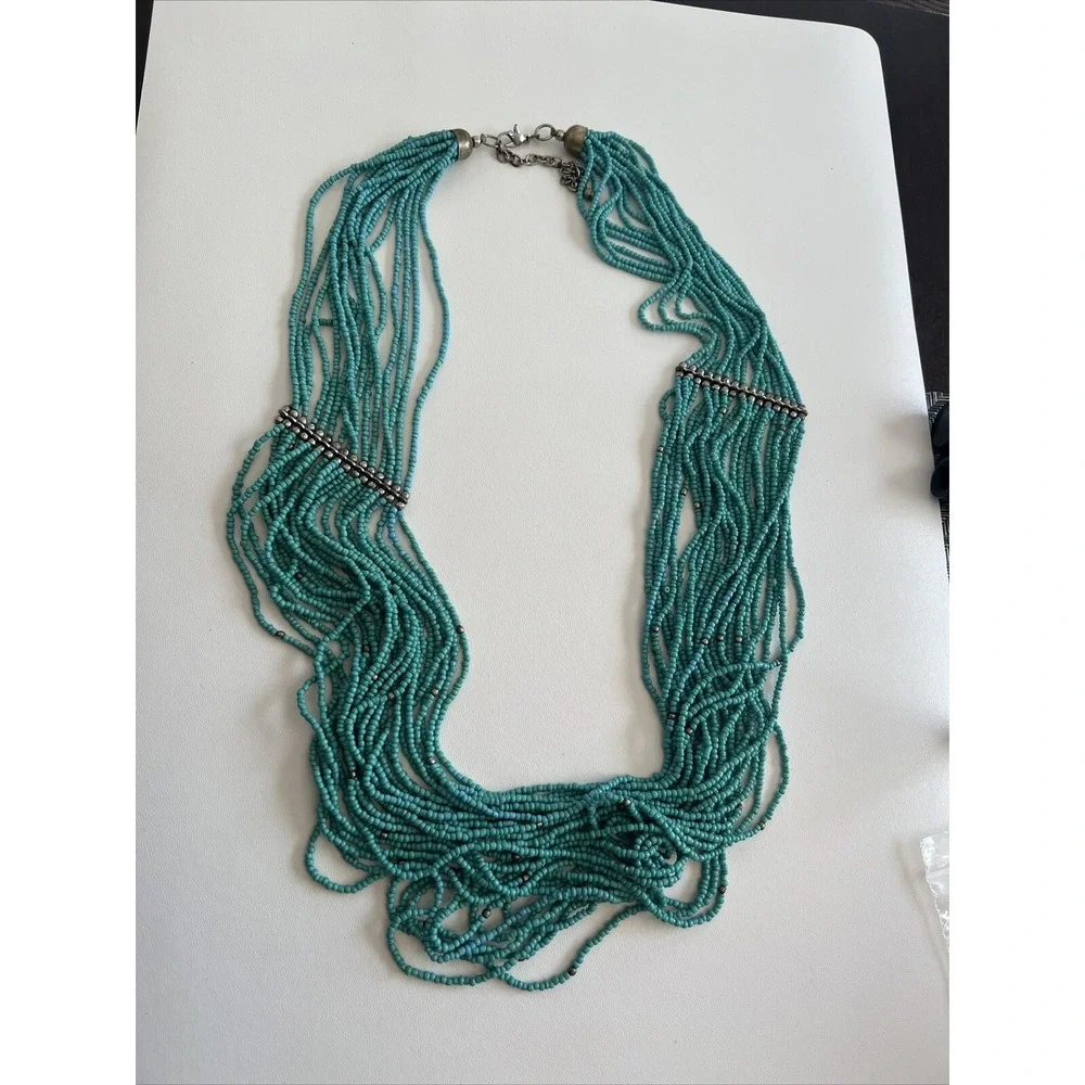 Multi Strand‎ Turquoise Tone Seed Beaded Necklace Bib